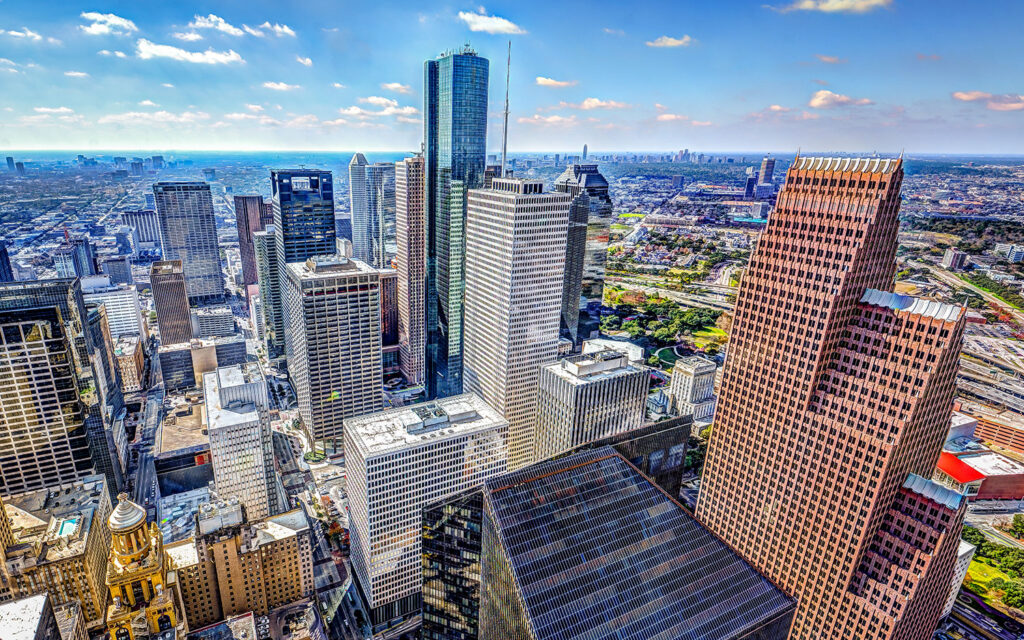 image of houston texas skyline with law offices