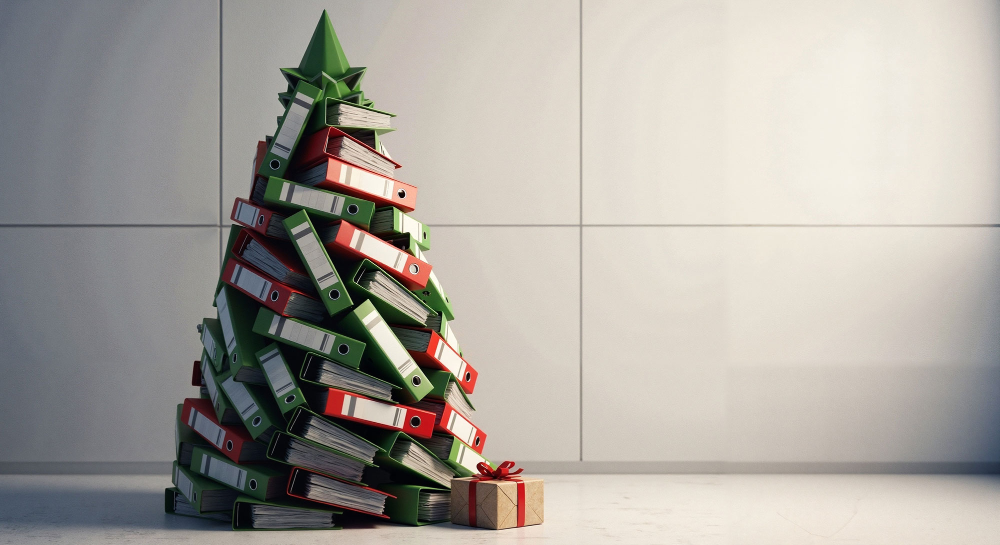 christmas tree made with red and green file folders